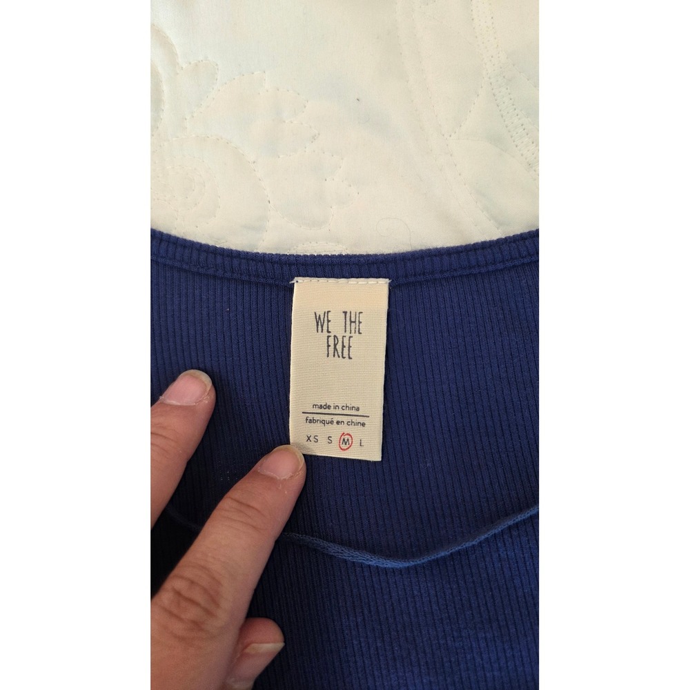 We The Free People Ruffle Long Sleeve V Neck Top Ribbed Knit Blue Medium M - Picture 3 of 12